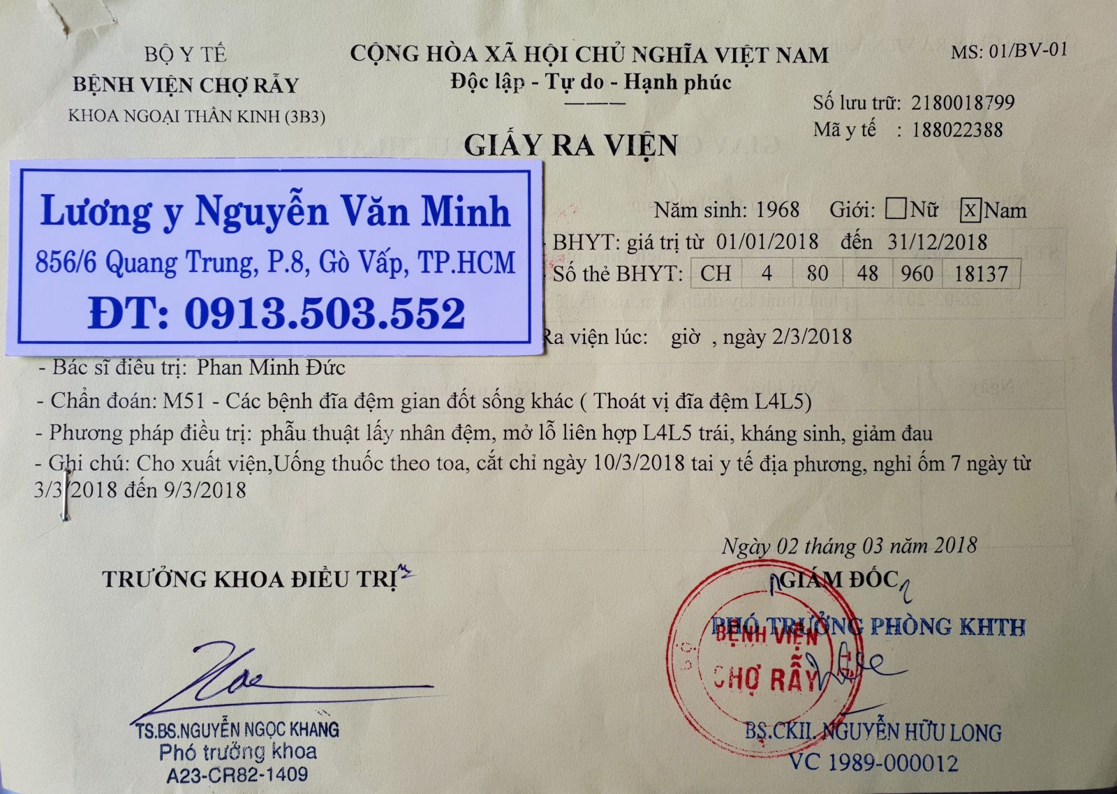 sau mổ thoát vị đĩa đệm