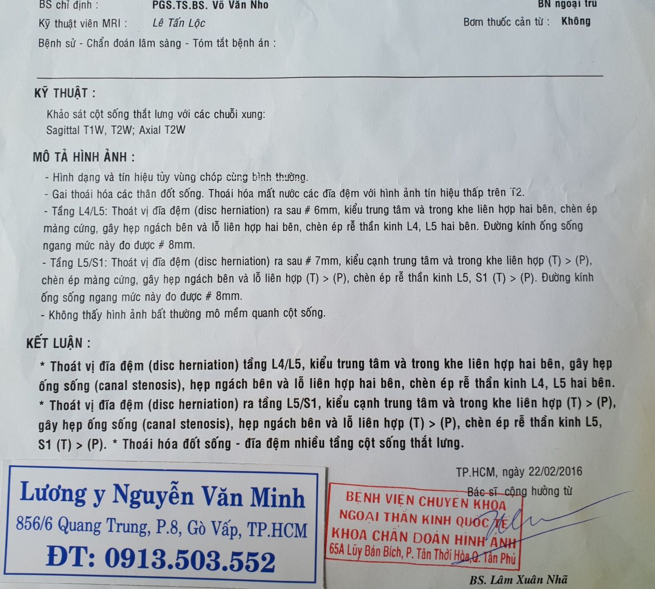 Thoát vị đĩa đệm L4 L5, L5 S1