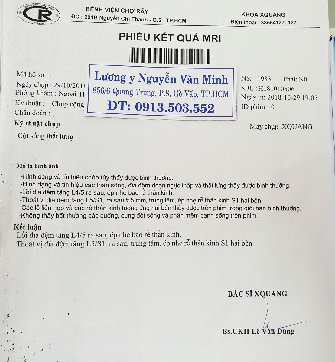 Thoát vị đĩa đệm L5/S1
