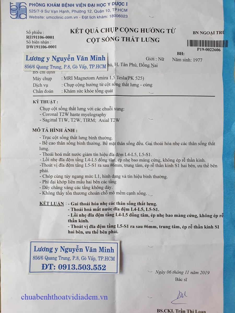 Thoát vị đĩa đệm cột sống thắt lưng - Kết quả chụp MRI