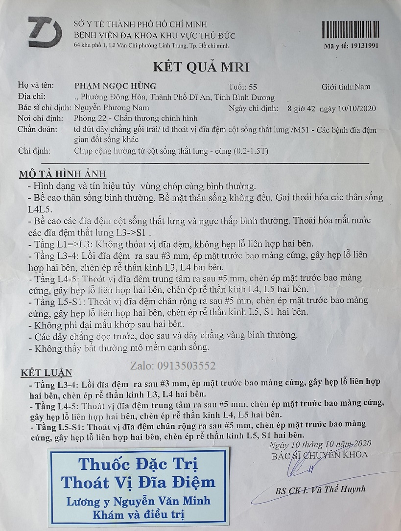 Thoát vị đĩa đệm L4 L5 S1
